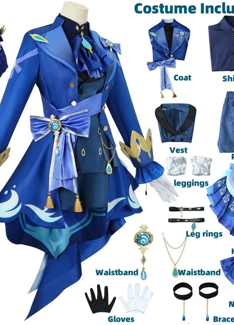 Furina Costume Cosplay Parrucca Capelli Impatto Fontaine Focalors con Cappello Abiti Neri Scarpe Cosplay Tacco Alto per Abiti da Donna