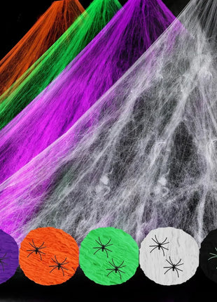 Artificial Spider Web Halloween Decoration Scary Party Scene Props White Stretchy Cobweb Horror House Home Decora Accessories - Riparo82