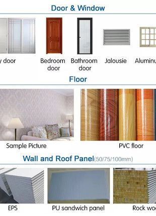 Rivestimento in legno Contenitore Casa Grandi finestre di vetro Cabina modulare prefabbricata Soggiorno all'aperto Casa Vacanza Casa Soggiorno in famiglia Prendisole