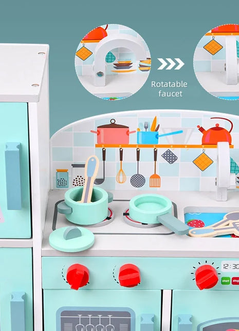 Set da gioco per mini frigorifero da cucina per bambini in legno - Pentole realistiche per giochi di finzione Regali di compleanno unisex per ragazzi e ragazze - riparo82