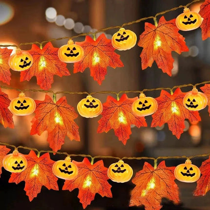 Pumpkin Maple Leaf String Lights Artificial Autumn Leaves LED Light String Fall Decor for Home Party Halloween Thanksgiving
