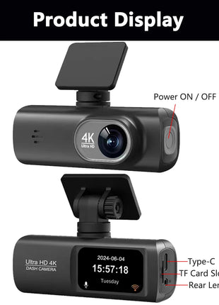 Dash Cam 4K UHD for Car Camera Front Rear Dual Lens With GPS WiFi 24h Parking Mode Night Vision Car DVR Video Registrator - Riparo82
