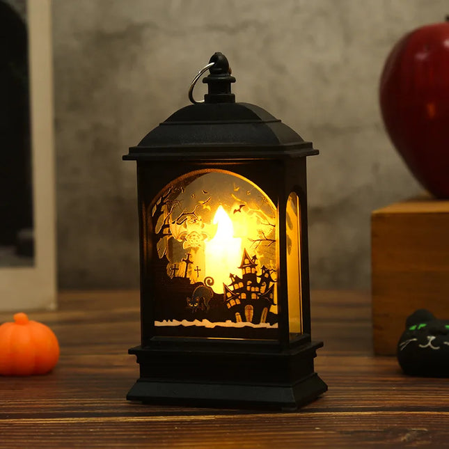 Portable Pumpkin Ghost Castle Lantern Lamp Hanging LED Jack-O-Lanterns Halloween Decoration Party Flame Haunted House Props Gift