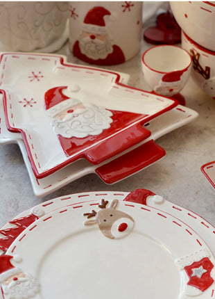 2025 Nuovo set di posate in ceramica dipinta a mano di Natale Piatto da bistecca di Natale carino Piatto piatto colorato sottosmalto in rilievo - riparo82