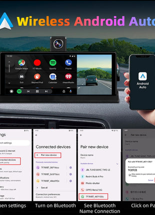 10.26" 4K Dash Cam Carplay Android Auto GPS 5G WIFI FM BT Car Dvr 350 ° Rotation Dual Lens Dashcam Truck Camera Drive Recorder - Riparo82