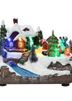 Ornamento per la casa di Natale illuminato a LED, arredamento del villaggio europeo con design musicale e fiocco di neve, decorazione da tavolo delle fiabe invernali