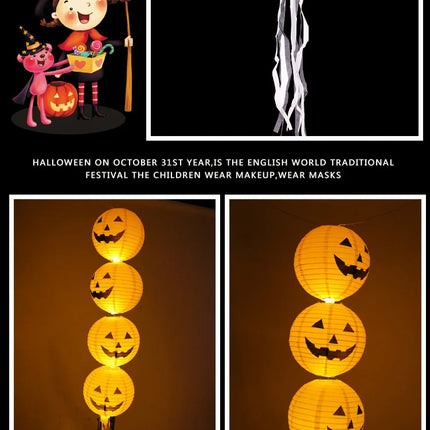 Halloween Paper Lanterns Equipped With Yellow Light Pumpkin Spider Skeleton for Halloween Party Decoration Indoor Outdoor Party