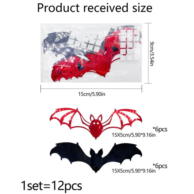 Halloween Bat Stickers Decoration 3D Red Black PVC Hollow Out Bat Wallpaper Decal Home Wall Background Halloween Decoration