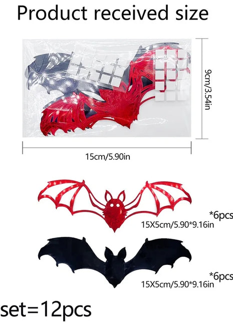 Halloween Bat Stickers Decoration 3D Red Black PVC Hollow Out Bat Wallpaper Decal Home Wall Background Halloween Decoration - Riparo82
