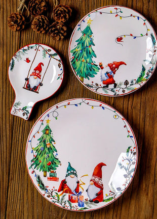Piatto da pranzo in ceramica Goblin natalizio Piatti da dessert per bistecche di Babbo Natale Piatto da insalata per spaghetti Stoviglie per la decorazione della casa - riparo82