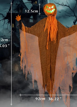 2024 Halloween Hanging Pumpkin Hanging Head Green Light Scary Voice Ghost House Pumpkin Head Prop Halloween Courtyard Decoration - Riparo82