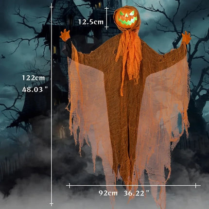 2024 Halloween Hanging Pumpkin Hanging Head Green Light Scary Voice Ghost House Pumpkin Head Prop Halloween Courtyard Decoration