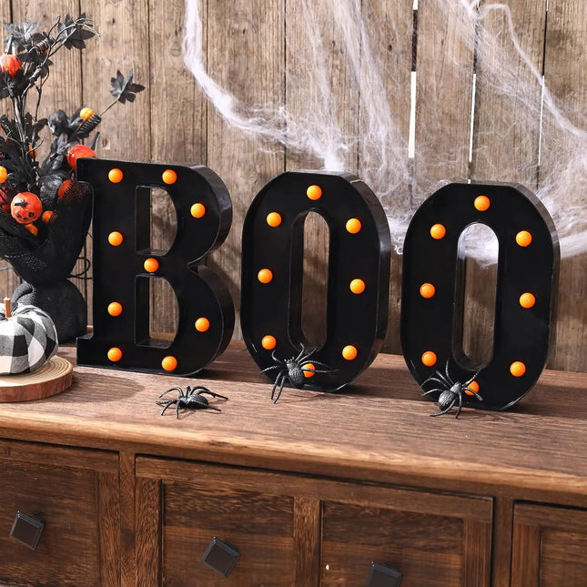 3pcs Halloween Decorative Lights 21.5CM LED Letter Lights "BOO" Halloween Ornaments for Tables Fireplaces Halloween Decoration