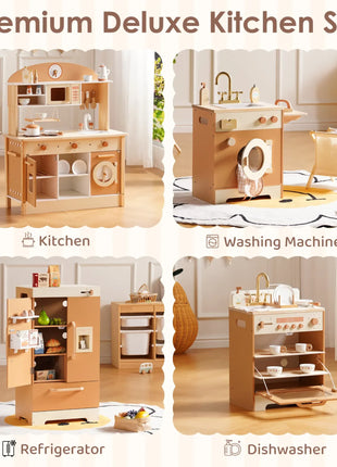 Robotime Cucina da gioco in legno Set da gioco da cucina per bambini Lavatrice Lavastoviglie Set da gioco da cucina per bambini Regalo per ragazzi e ragazze Caramello - riparo82