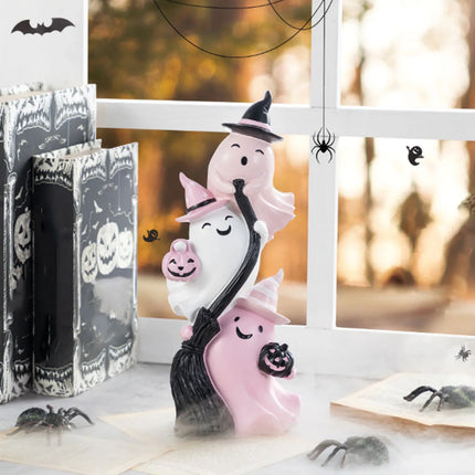Halloween Decoration Ghost Statue Pet Statue Cute Pumpkin Ghost and Pet Sculpture Resin Party Supplies Farmhouse Decoration