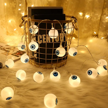 1.5M 10LED Halloween LED Light String Horror Eyeballs Pumpkin Spider Bat Skull Lamp Trick Or Treat Happy Halloween Party Decor