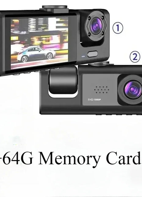 New 3 Channel Car DVR HD 1080P 3-Lens Inside Vehicle Dash CamThree Way Camera DVRs Recorder Video Registrator Dashcam Auto Parts - Riparo82
