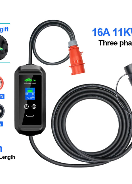 Portable 11KW 16A EV Portable Charger Type2 IEC62196-2 EVSE Charging Box Electric Vehicle PHEV Cars Charger CEE Plug 5M Cable - Riparo82