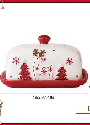 Piatto di burro di Natale Alce in ceramica Babbo Natale Dolci Torta Dessert Piatto Piatti di burro Vassoio di cibo di Natale Vassoio di formaggio Stoviglie - riparo82