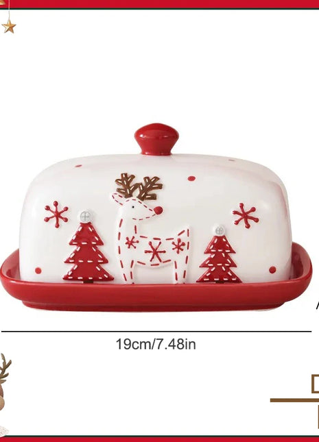 Piatto di burro di Natale Alce in ceramica Babbo Natale Dolci Torta Dessert Piatto Piatti di burro Vassoio di cibo di Natale Vassoio di formaggio Stoviglie - riparo82
