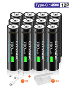 Batteria ricaricabile da dito USB 3.7V 700mAh 14500 AA con porta di ricarica rapida di tipo C per torcia a LED giocattoli lampada frontale per mouse - riparo82