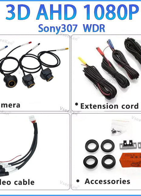 car 360°Panoramic Camera AHD1080P Front/Rear/Left/Right Camera 360 Panoramic Accessories for android multimedia Golden fisheye - Riparo82