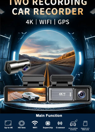 Dash Cam UHD 1080P 4K Car DVR Night Vision Front Rear View Loop Recording Dashboard Car DVR 2Lens Black Box Car accessories - Riparo82