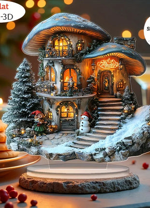 2D colorato fungo di Natale casa di neve decorazione da tavolo in acrilico villaggio di famiglia statua in miniatura regali tematici per la casa delle vacanze