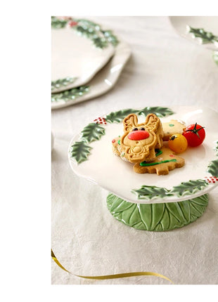 Piatto da pranzo in ceramica in rilievo Piatti da dessert per torte in stile natalizio per la casa Stoviglie da cucina di alta qualità Vassoio da frutta per festival - riparo82