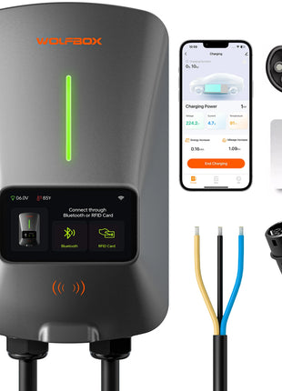 WOLFBOX EV Charging Station Type 2 7KW 32A 1 Phase Electric Vehicle Car Charger Wallbox with LCD Screen APP Control RFID Card - Riparo82
