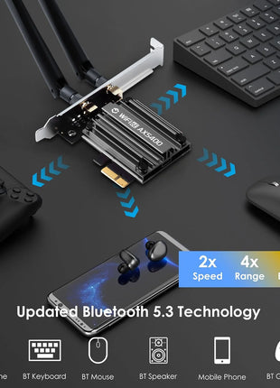 FENVI MT7922 5374Mbps WiFi 6E Adattatore BT 5.2 Tri Band 2.4G/5G/6Ghz Adattatore PCIE Wireless 802.11AX Scheda di Rete Per PC Win 10/11 - Riparo82