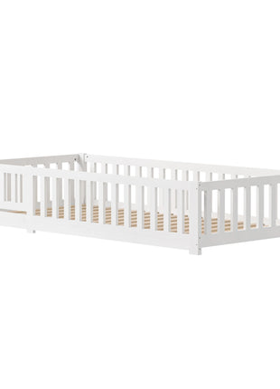 Letto per Bambini RosahqndaKids in Legno Massiccio Montessori con Protezione Anticaduta - Letto Sicuro per Bambini - Design Scandinavo
