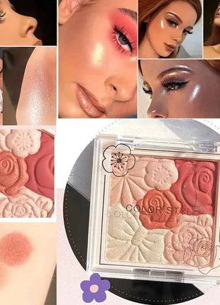 Makeup Blush Palette Natural Contour Highlight Palette Matte Pearlescent Embossed Petal Orange Blush Rouge Petal Blush Palette