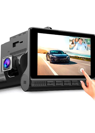 Dash Cam 4 Inch FHD 1080P touch Screen Car DVR 170 Degree Wide Angle 3Lens Video Recorder Night vision Reverse Rear View - Riparo82