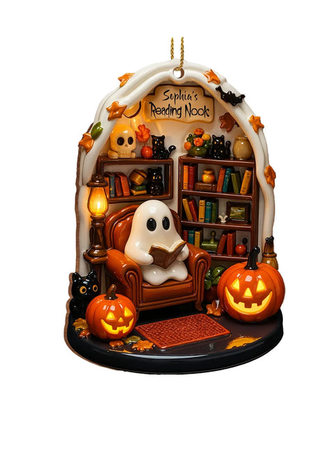 Halloween 2D Flat Acrylic Hanging Decor Creative Cute Reading Ghost Hangs Exquisite Car Pendants Decor for Holiday Gift - Riparo82
