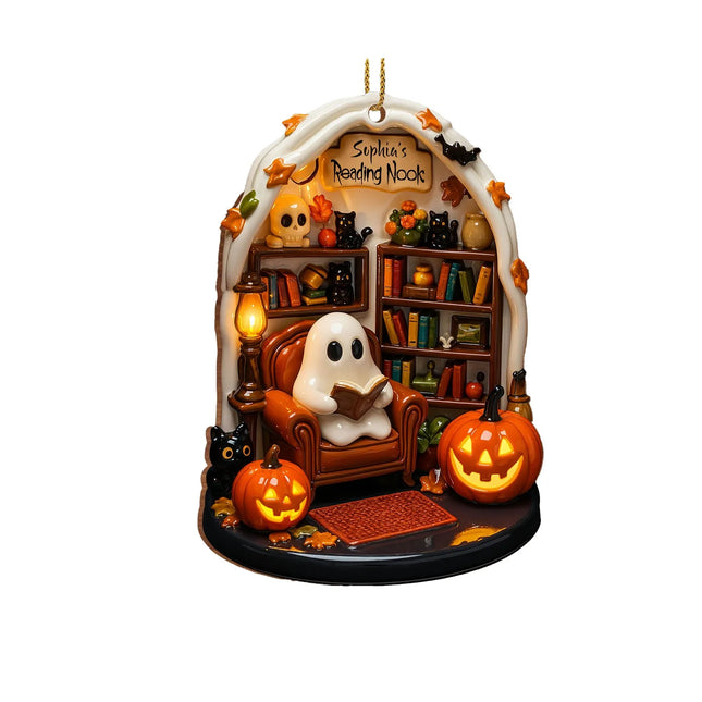 Halloween 2D Flat Acrylic Hanging Decor Creative Cute Reading Ghost Hangs Exquisite Car Pendants Decor for Holiday Gift