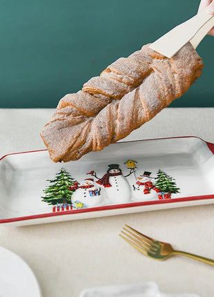 Piatto in ceramica natalizia Piatto da pranzo rettangolare in rilievo creativo di Babbo Natale Piatto da dessert per torta occidentale Stoviglie da cucina - riparo82