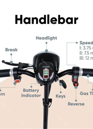 Scooter Mobilità 4 Ruote 500W Doppio Motore 36V - Pieghevole Anziani 3 Velocità - riparo82
