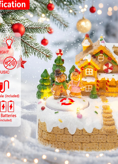 Decorazioni natalizie animate Casa di pan di zenzero Figurina musicale da collezione illuminata Camino interno Display natalizio