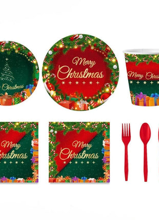 Set di stoviglie usa e getta da 10 pezzi Piatti di carta per stoviglie natalizie, bicchieri di carta, asciugamani di carta Stoviglie per decorazioni per feste di Natale - riparo82