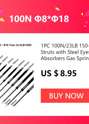 1PC 100N 300/350/380/400/450/500/550/600mm Universale Ammortizzatore A Gas Ascensore Supporto Cofano Auto Tronco Coperchio Supporto Ascensore Puntone RV di Ricambio