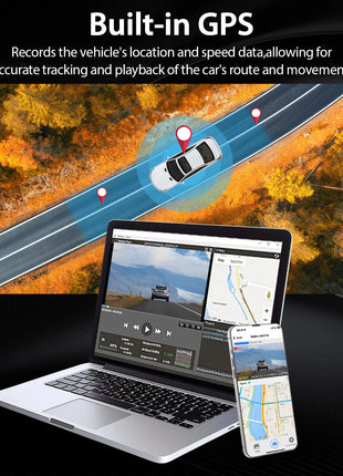 Dash Cam 4K Front and 2.5K Rear Dual Camera GPS WiFi with IMX415 Night Vision 3" Screen APP Control 24H Parking Monitor Tracking - Riparo82