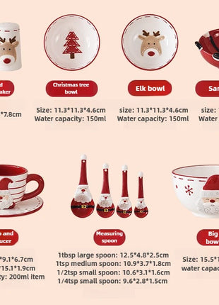 Set di piatti di Babbo Natale dipinti a mano nordici Set di stoviglie per tazze d'acqua con teiera sigillata in ceramica a rilievo rosso - riparo82