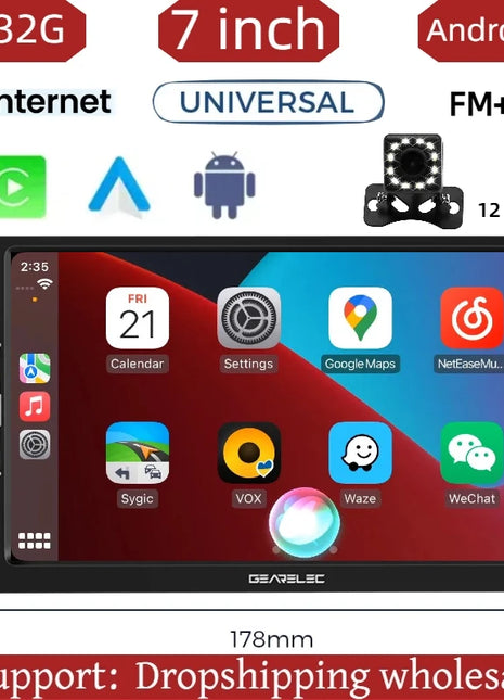 Universal 7 inch Carplay Autoradio 4core Support Android 13 GPS APP RDS TYPE-C ASP split-screen Dashcam Car Camera - Riparo82