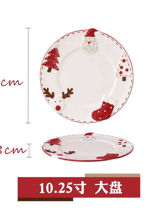 2025 Nuovo set di posate in ceramica dipinta a mano di Natale Piatto da bistecca di Natale carino Piatto piatto colorato sottosmalto in rilievo - riparo82