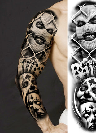 1 Sheet Full Arm Evil Witch Vampire Temporary Tattoos Sleeve Halloween Scary Skull Tatoo Waterproof Horrible Fake Tattoo Sticker - Riparo82