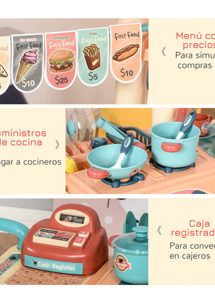Homcom Cucina Giocattolo per Bambini 6-12 Anni 79,5X33X90,5 cm Multicolor - riparo82