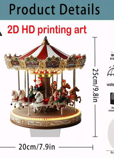 Decorazioni per la tavola di Natale a forma di carosello, ornamenti natalizi vintage in acrilico 2D per interni domestici, camera da letto, decorazioni per feste e festival