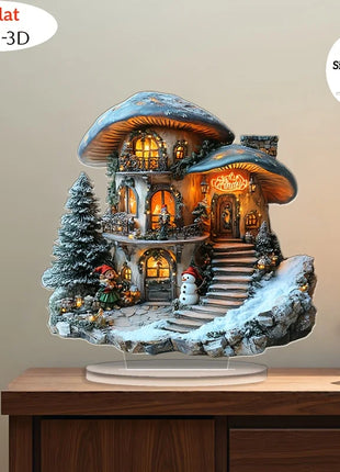 2D colorato fungo di Natale casa di neve decorazione da tavolo in acrilico villaggio di famiglia statua in miniatura regali tematici per la casa delle vacanze