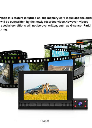Dash Cam 4 Inch FHD 1080P touch Screen Car DVR 170 Degree Wide Angle 3Lens Video Recorder Night vision Reverse Rear View - Riparo82